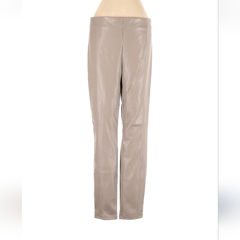 Nicole Miller Taupe Straight Leg Pants Faux Leather, Size S